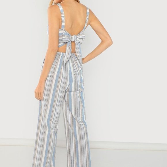Blue Striped Jumpsuit - Picture 2 of 6